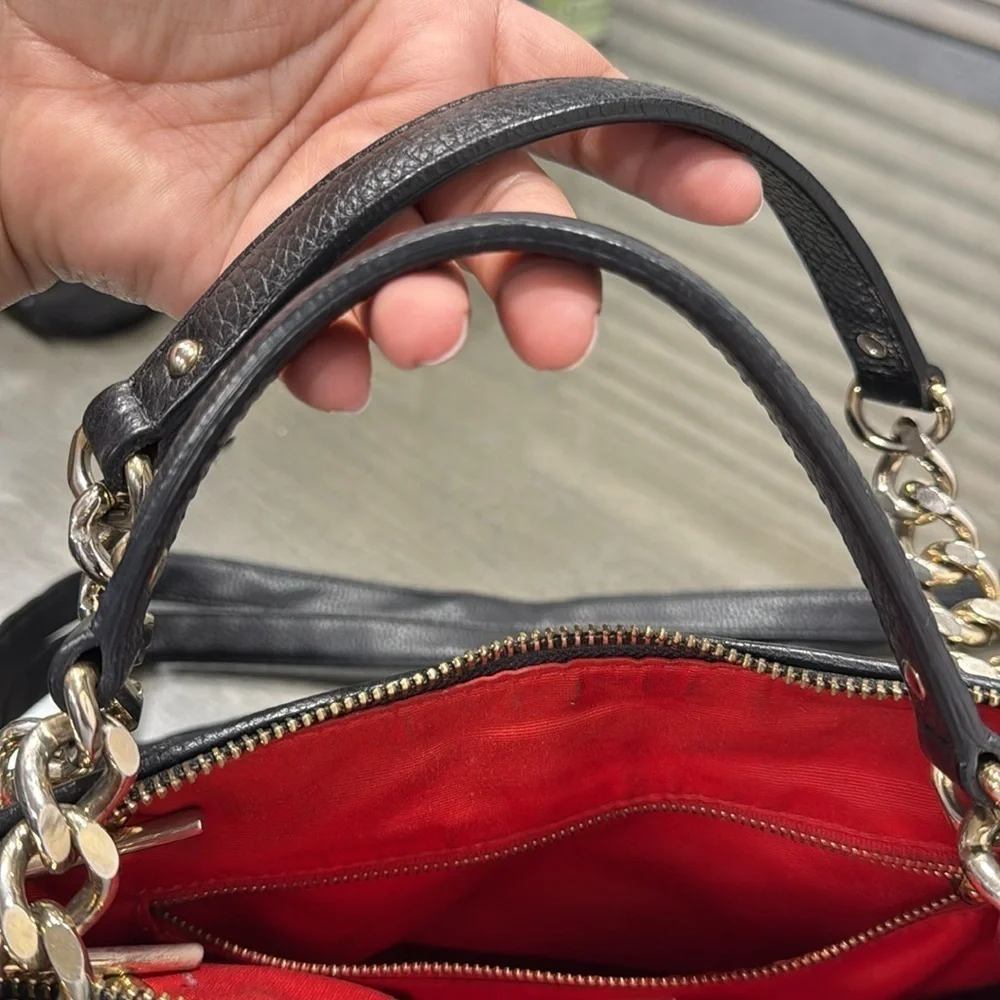 Carolina Herrera Black Monogram Embossed Leather Dahlia Hobo